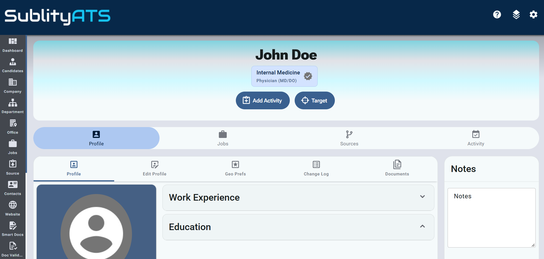 SublityATS candidate profile